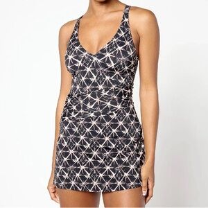 NWT Denim & Co Women’s QVC Beach V-Neck Ruched Waist Swim Dress / Size 10